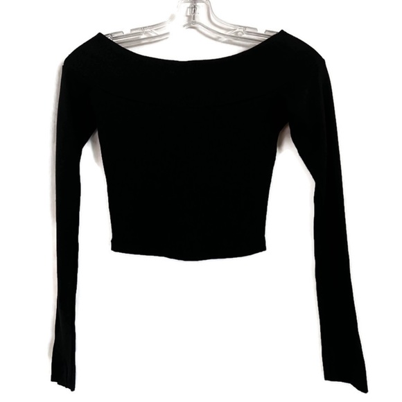 NWT Zara Black Fitted Front Zipped Long Sleeve Off the Shoulder Crop Top Small - Picture 8 of 9